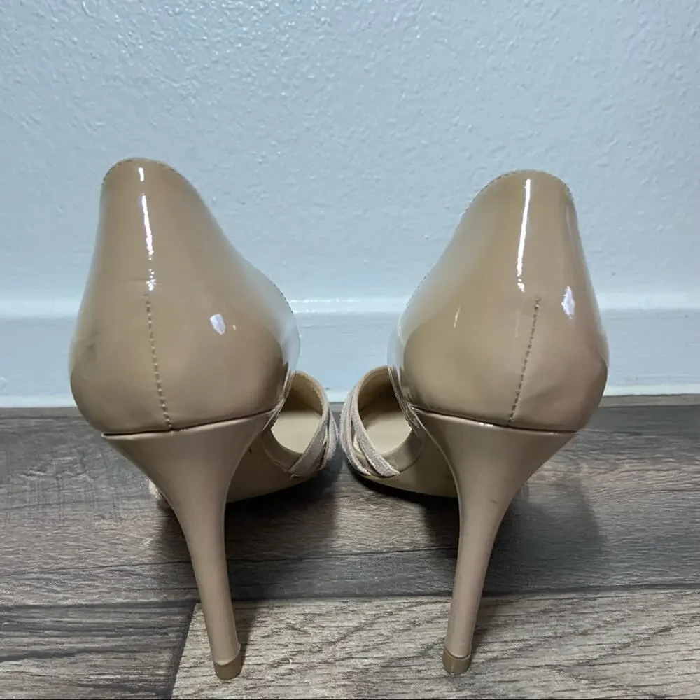 Botkier D'Orsay Heels Patent Leather Strappy Velvet Pointed Toe Nude 7.5
